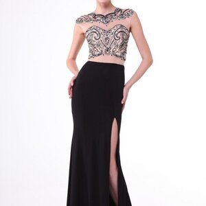NEW BLACK  Illusion Neck Sheath Leg Slit Prom Dress CD8786